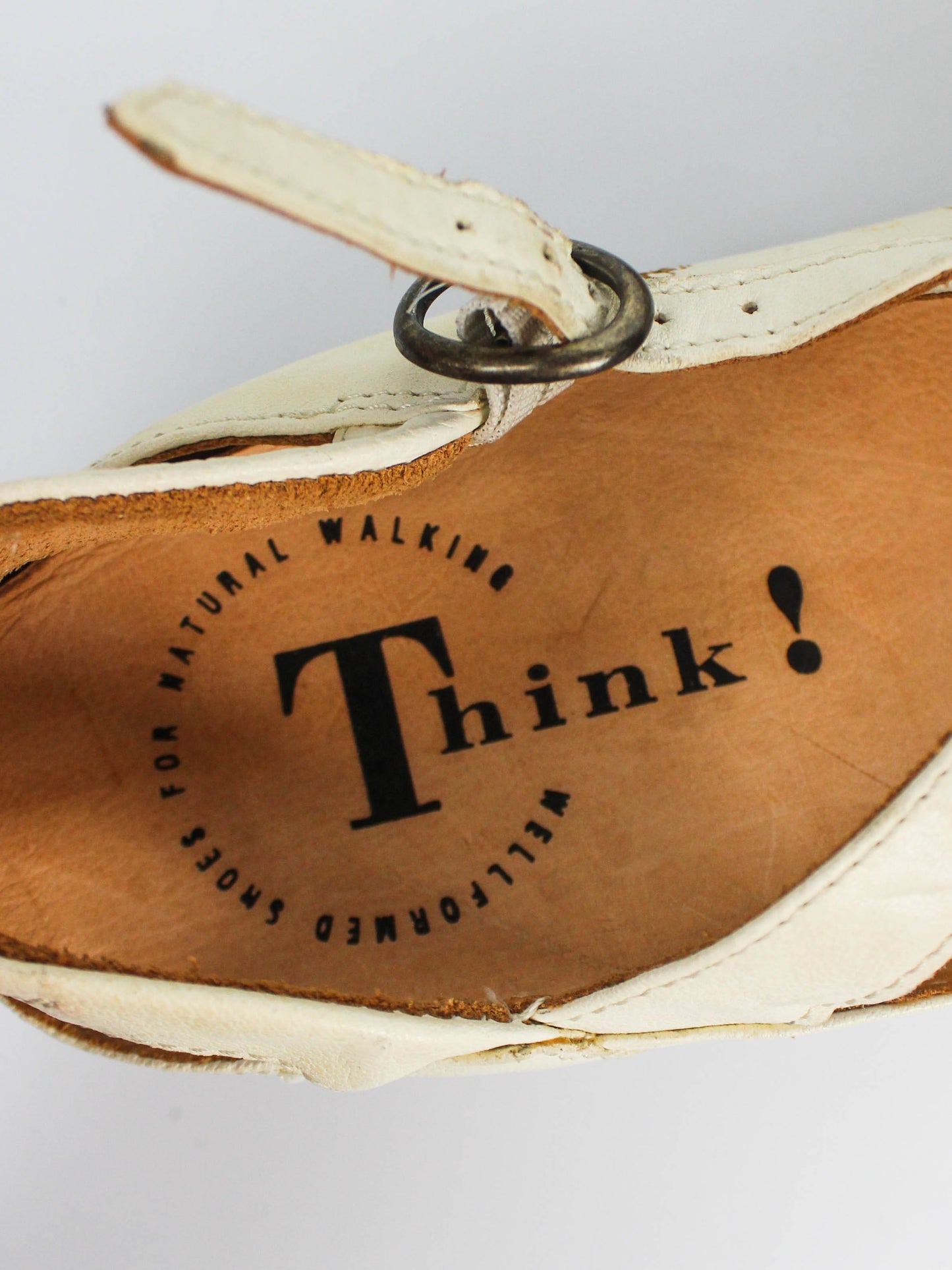 Think! Cream Floral Leather Mary Jane Shoes