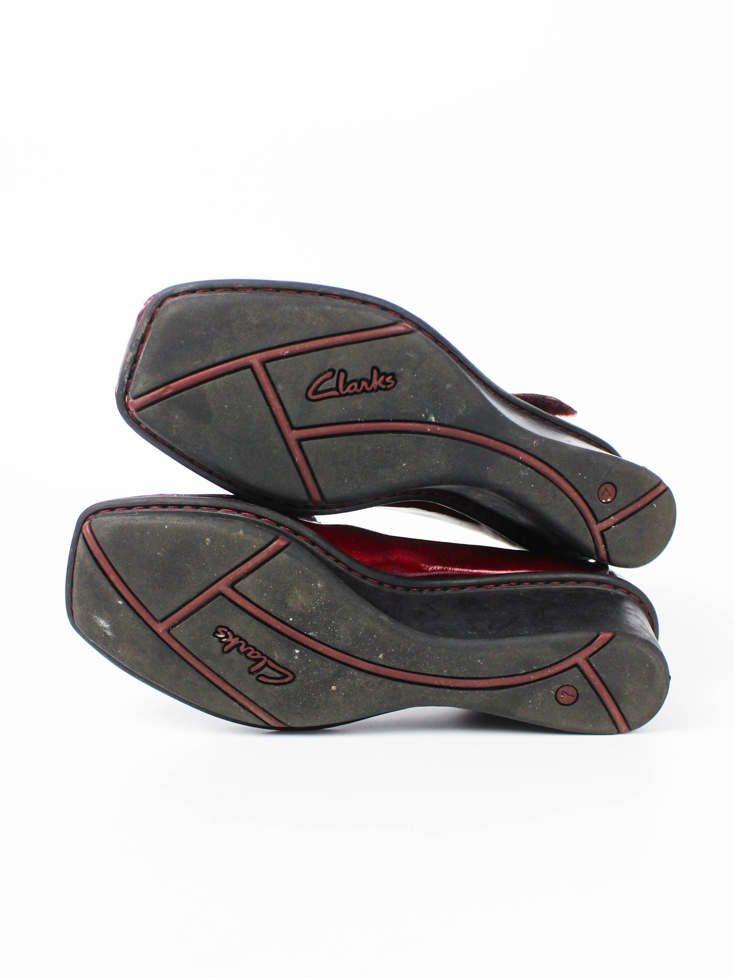 Vintage Clarks Burgundy Patent Mary Jane Wedges