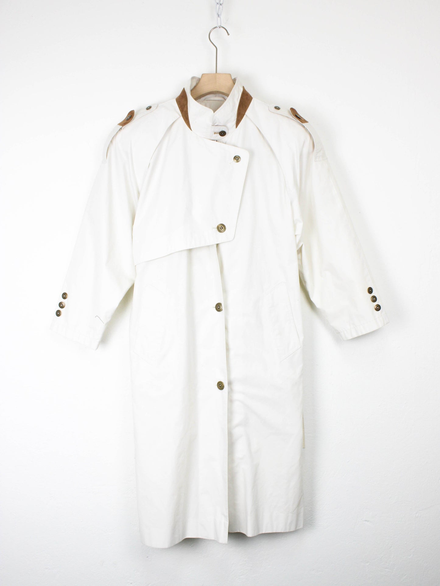 Білий тренч із шкіряними вставками SAVANA