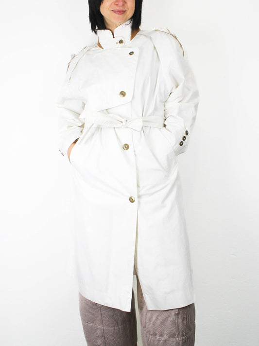 Білий тренч із шкіряними вставками SAVANA