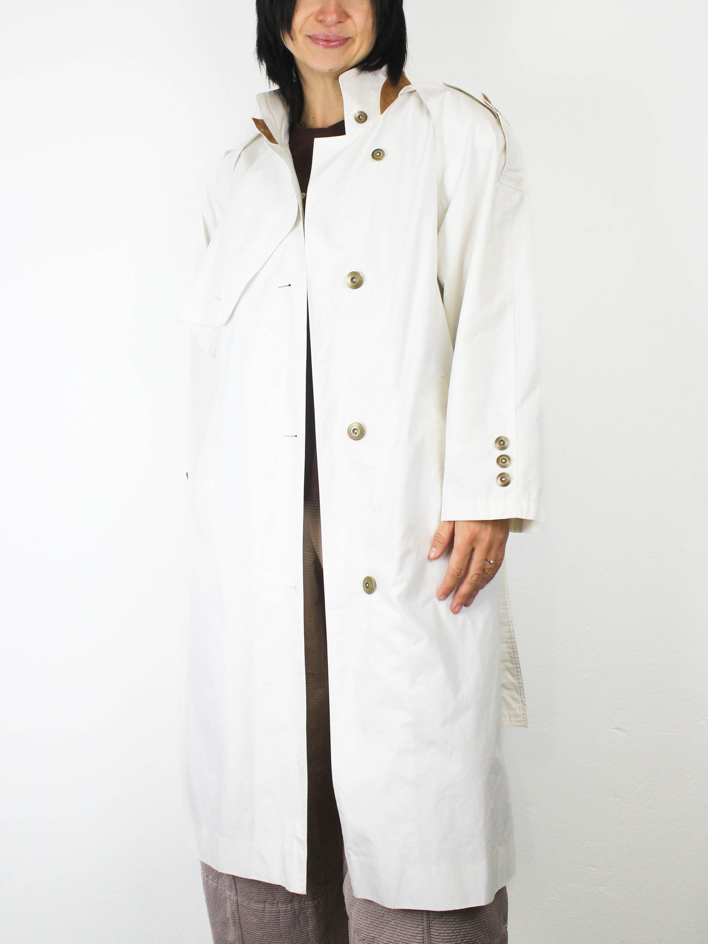 Білий тренч із шкіряними вставками SAVANA