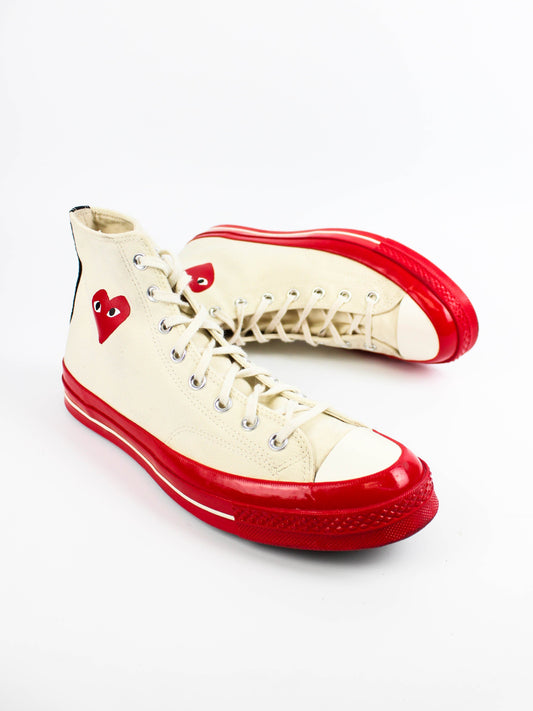 Comme des Garcons Play X Chuck 70 Hi Shoes Egret/Red Beige