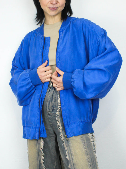 Блакитний шовковий бомбер Let's Go