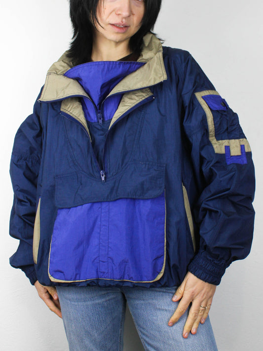 Кольорова вітровка-анорак з капюшоном з 90-х