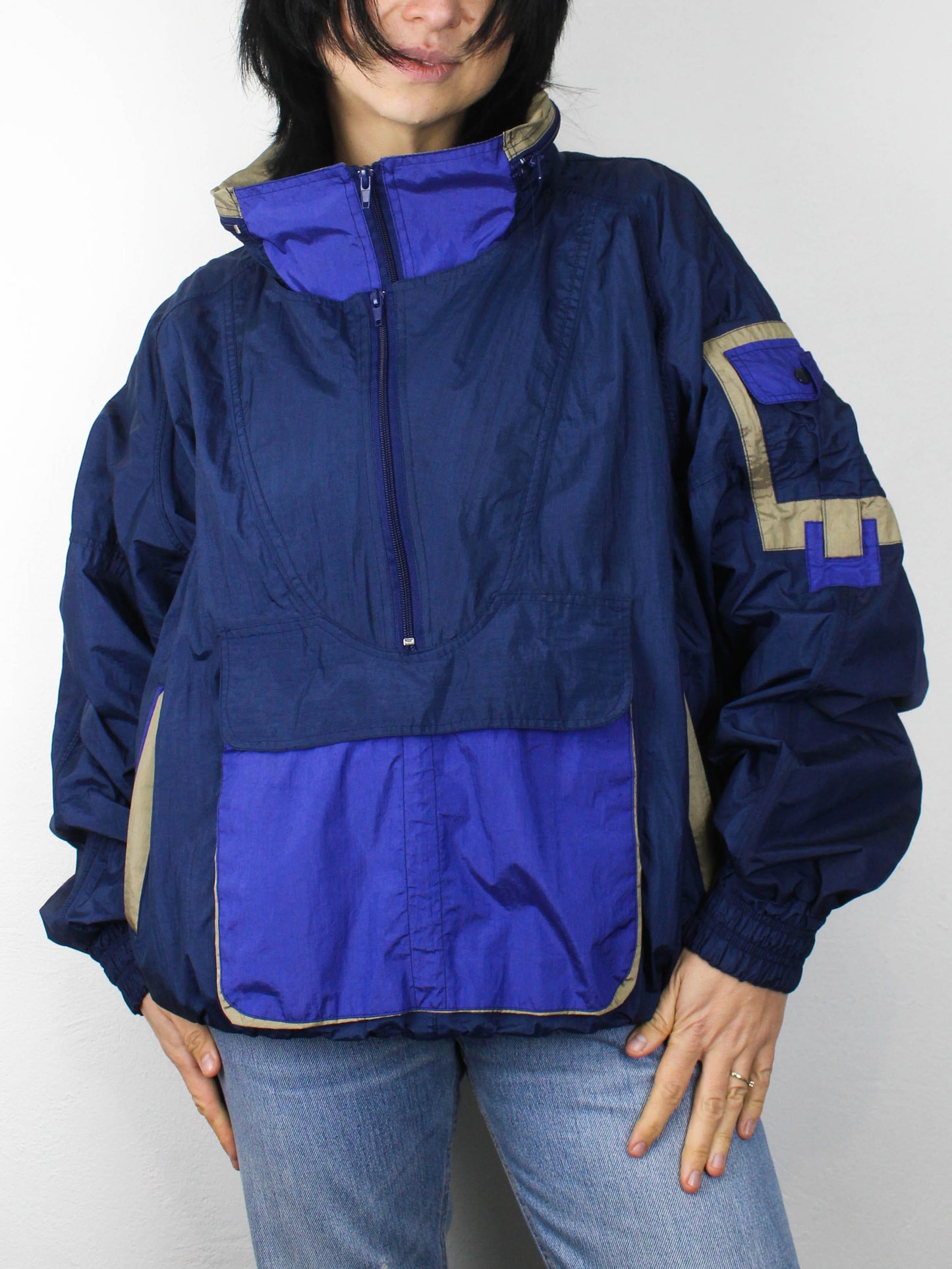 Кольорова вітровка-анорак з капюшоном з 90-х