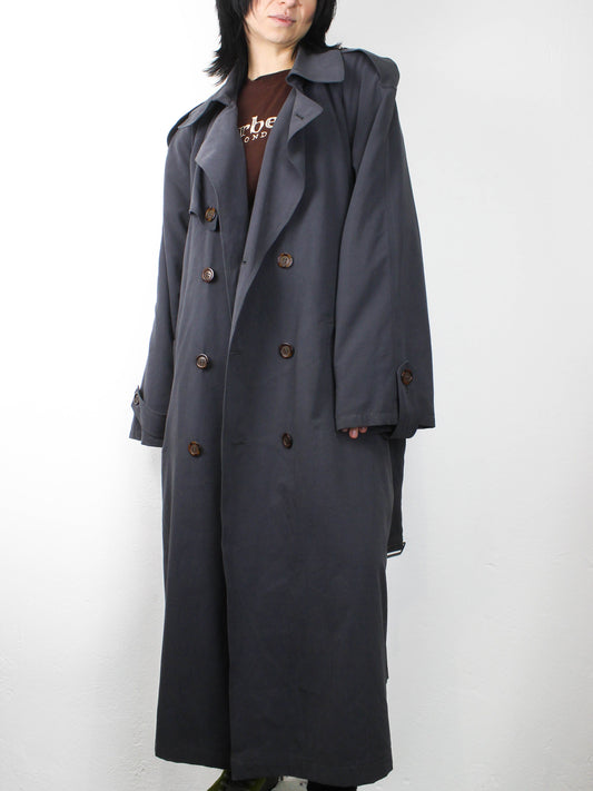 Вінтажний чорний німецький тренч з поясом і погонами