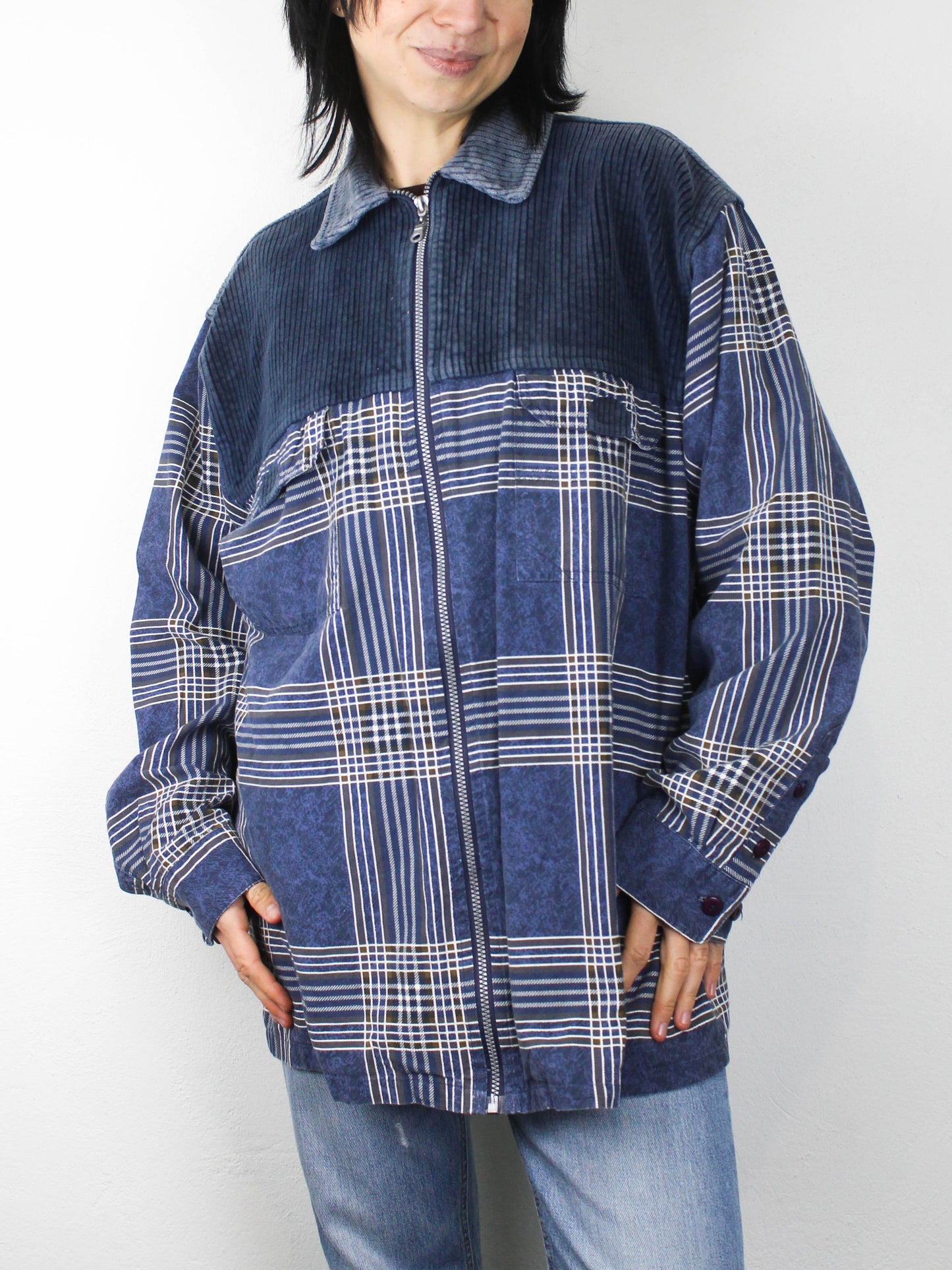 Вінтажна картата сорочка з джинсовими вставками