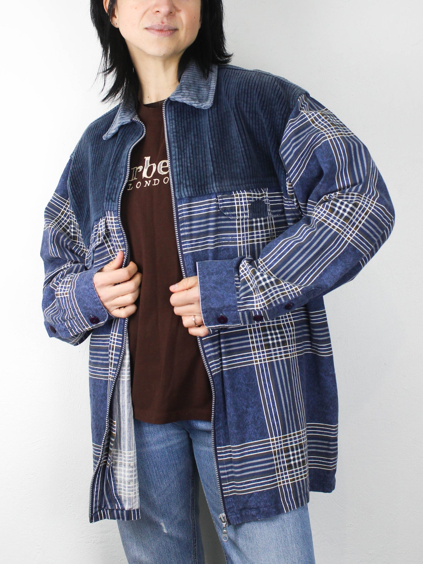 Вінтажна картата сорочка з джинсовими вставками