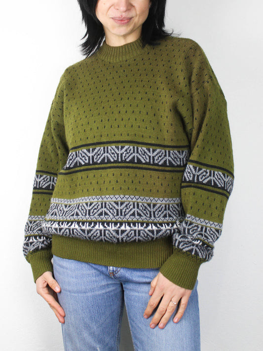 Вінтажний оливковий светр із жакардовим візерунком