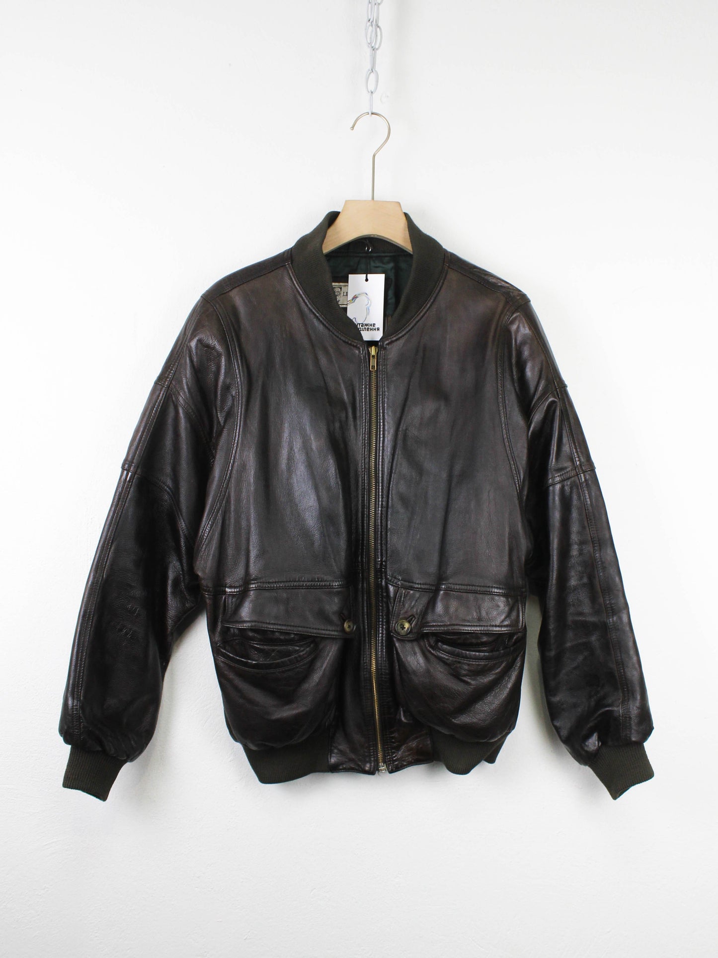 Кориневий шкіряний бомбер Leonardo