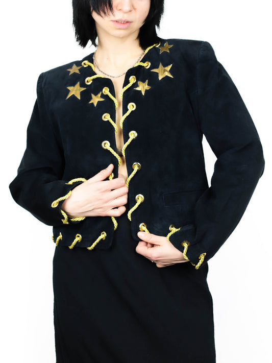 Вінтажний замшевий жакет із золотистою вишивкою зірок