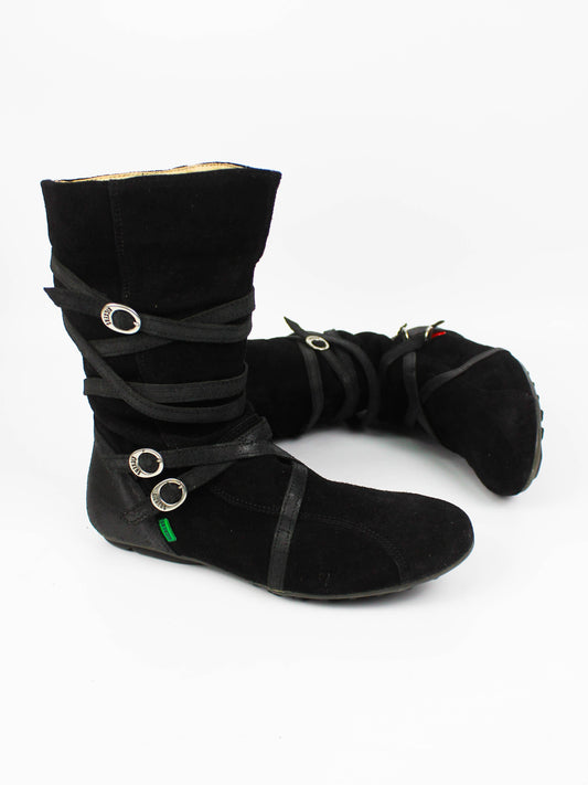 Kickers Wrap Straps Biker Boots Black