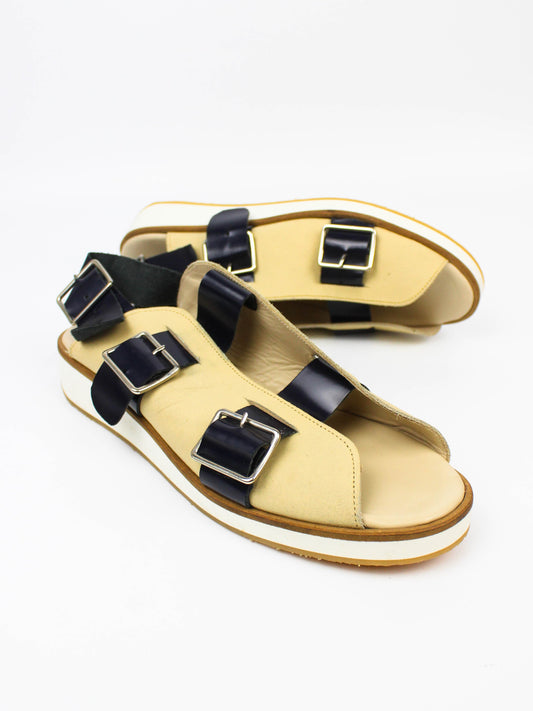 Cream & Black Buckle Sandals