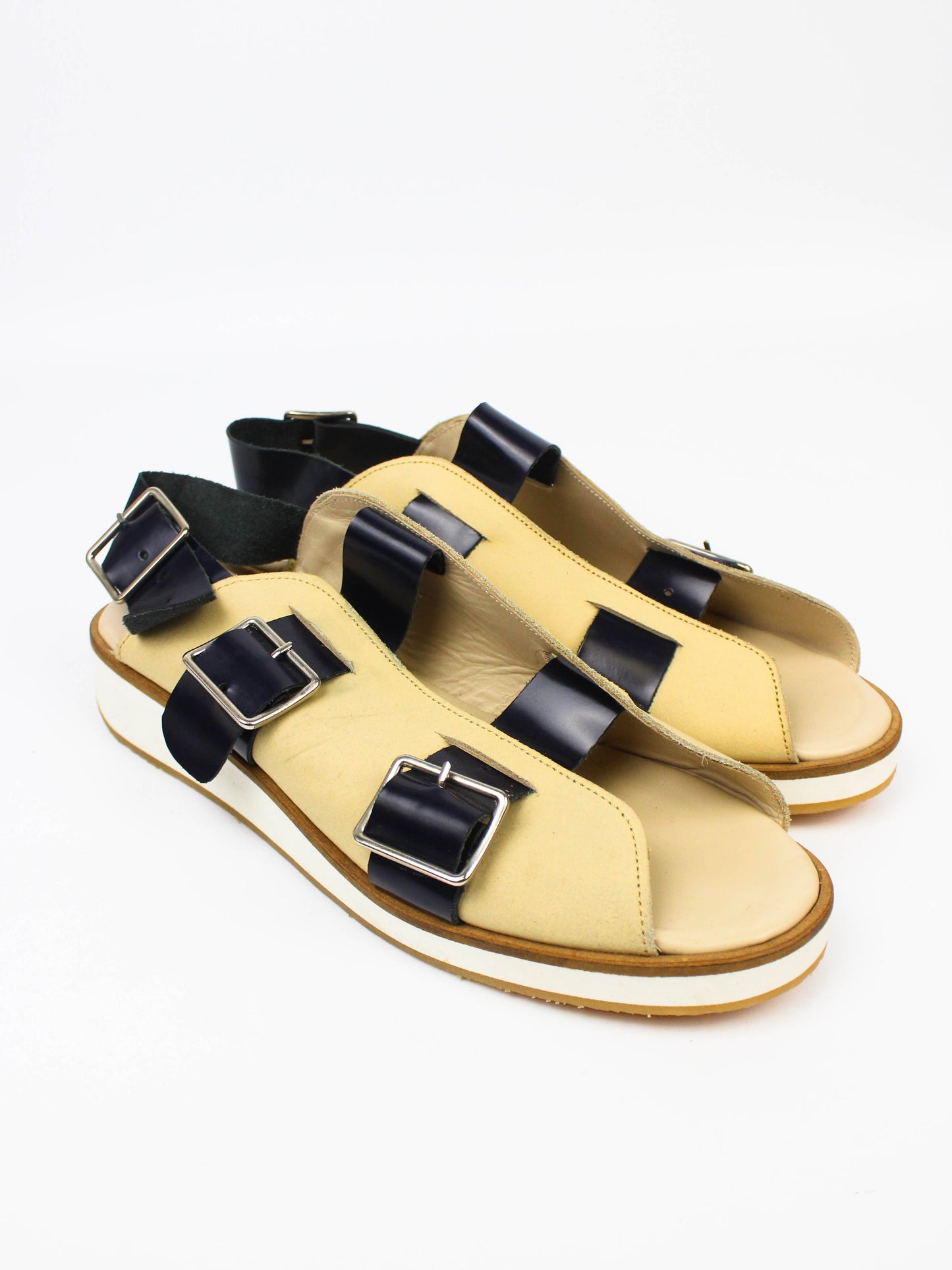 Cream & Black Buckle Sandals