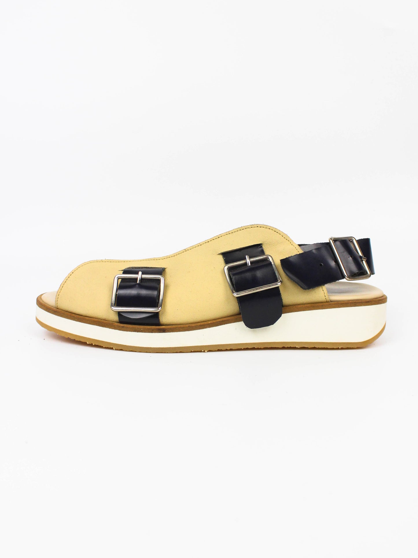 Cream & Black Buckle Sandals