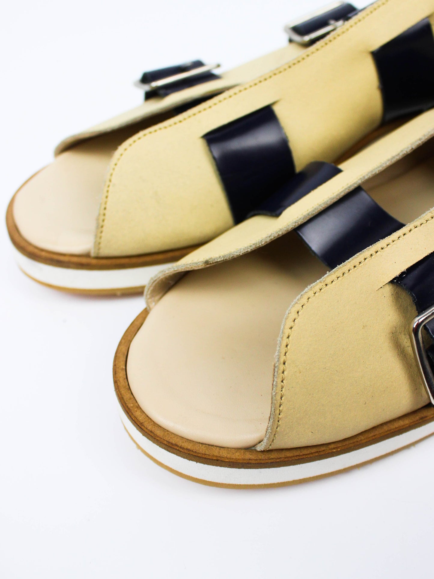 Cream & Black Buckle Sandals