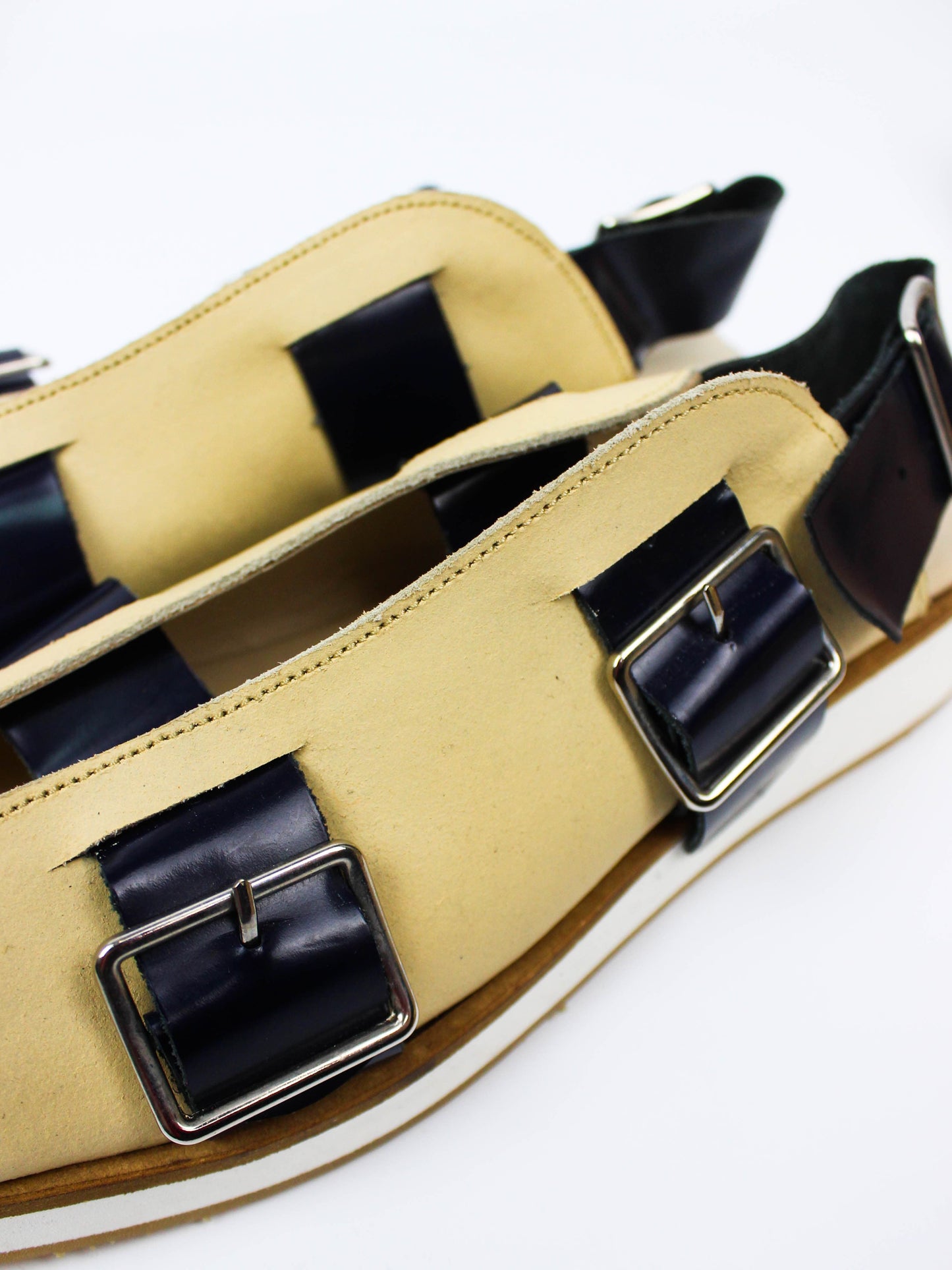 Cream & Black Buckle Sandals