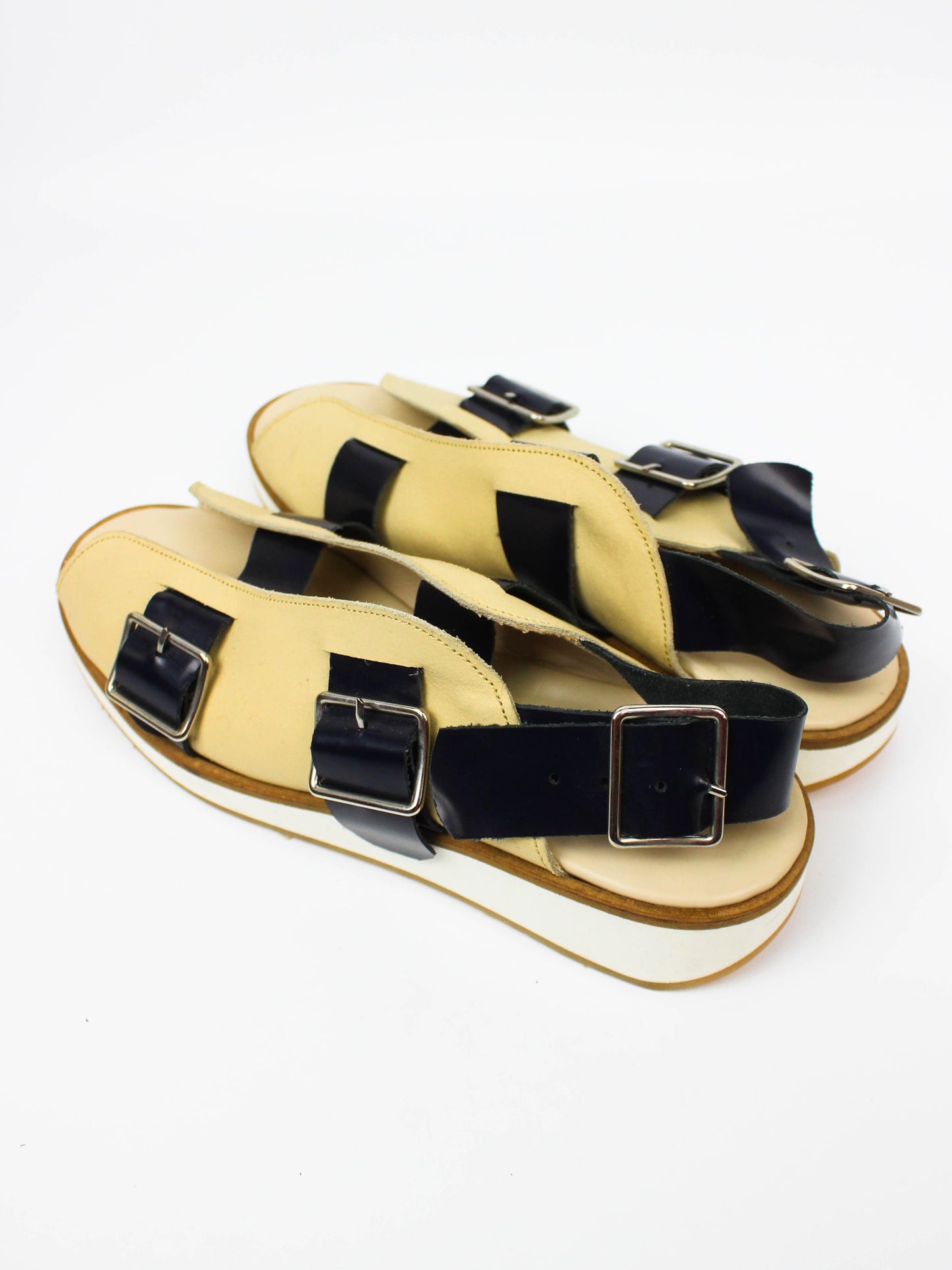 Cream & Black Buckle Sandals