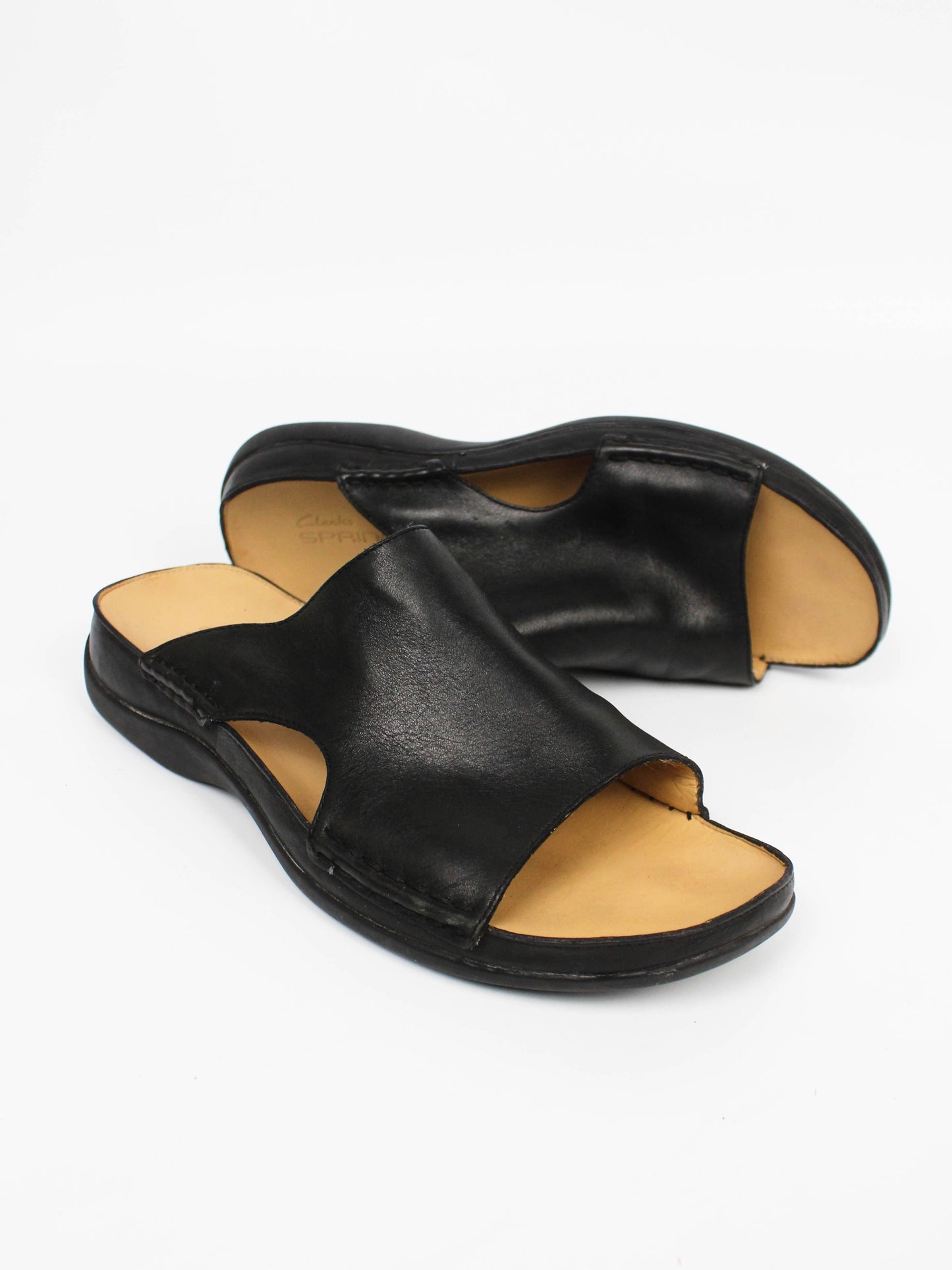 Clarks Springers Black Leather Slide Sandals