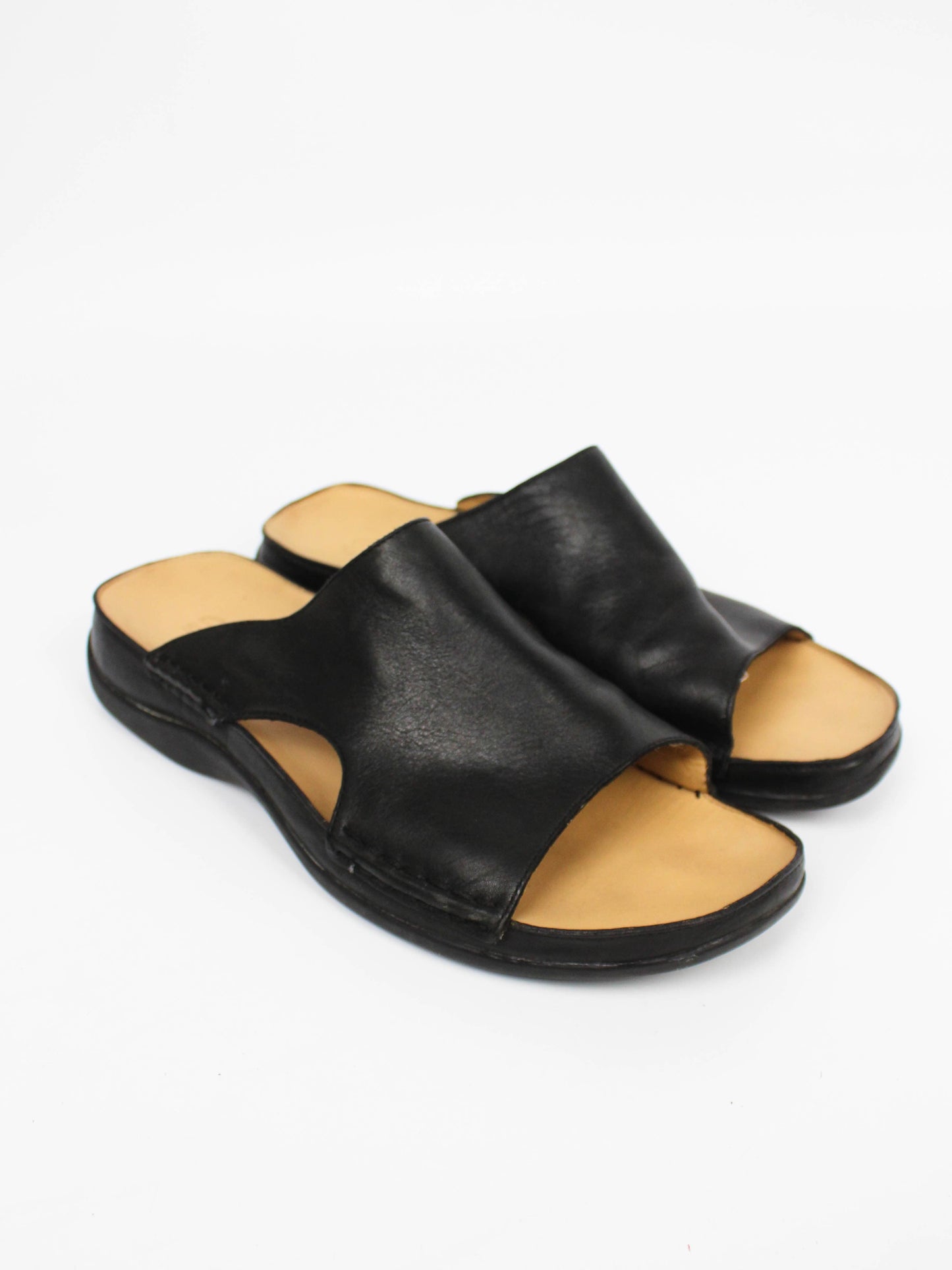 Clarks Springers Black Leather Slide Sandals
