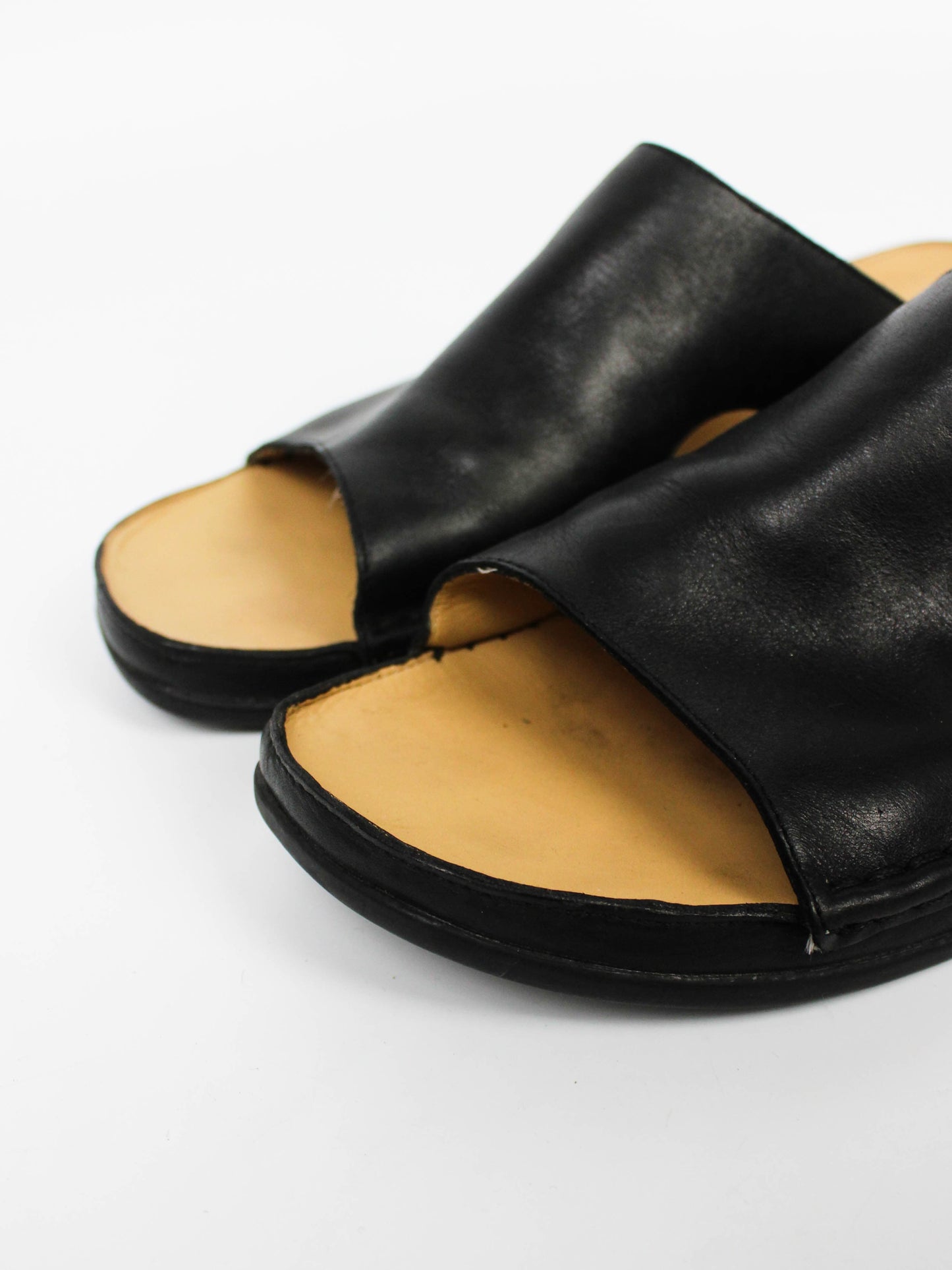Clarks Springers Black Leather Slide Sandals