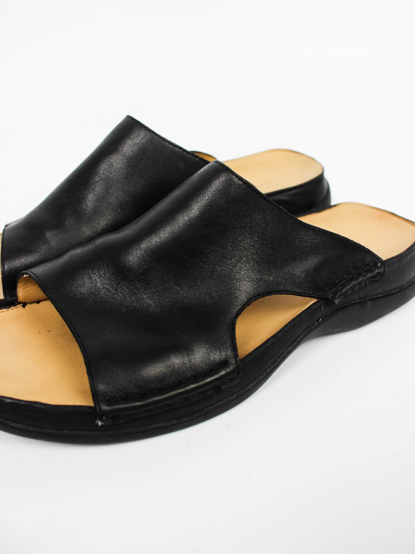 Clarks Springers Black Leather Slide Sandals