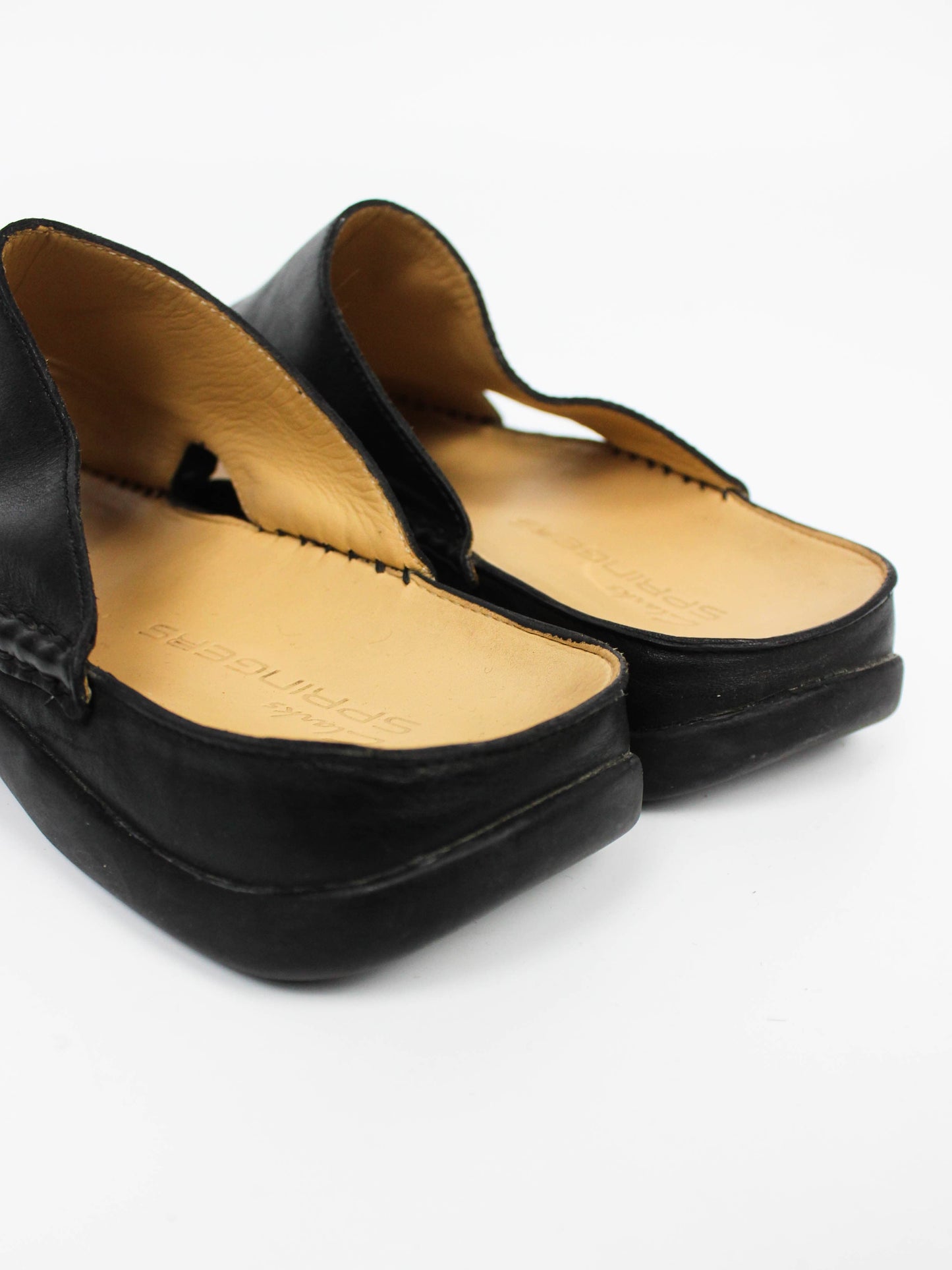 Clarks Springers Black Leather Slide Sandals
