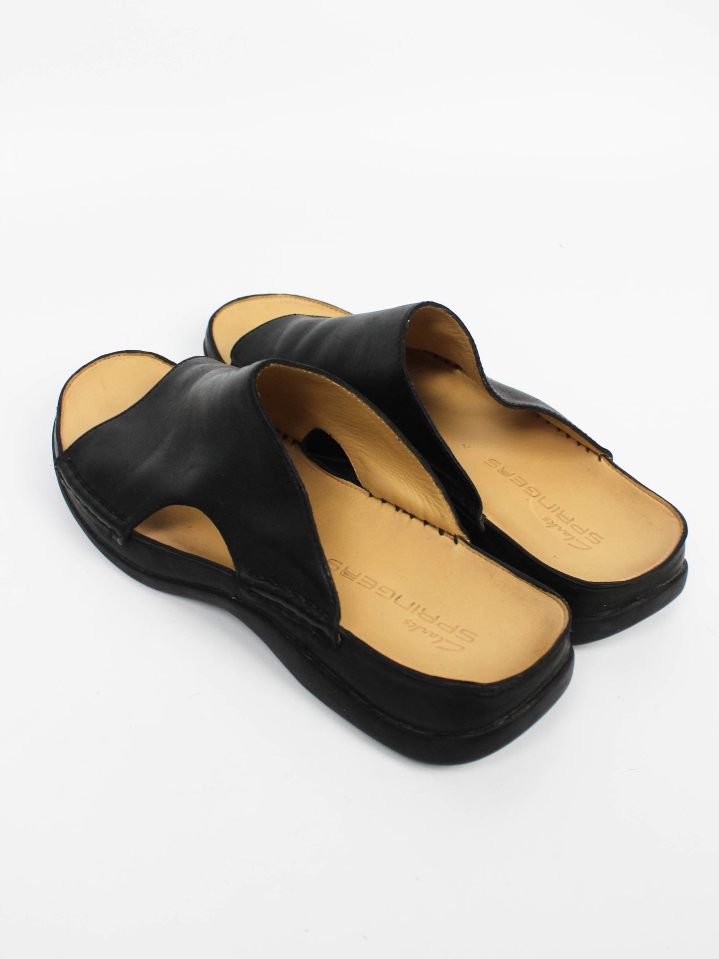 Clarks Springers Black Leather Slide Sandals