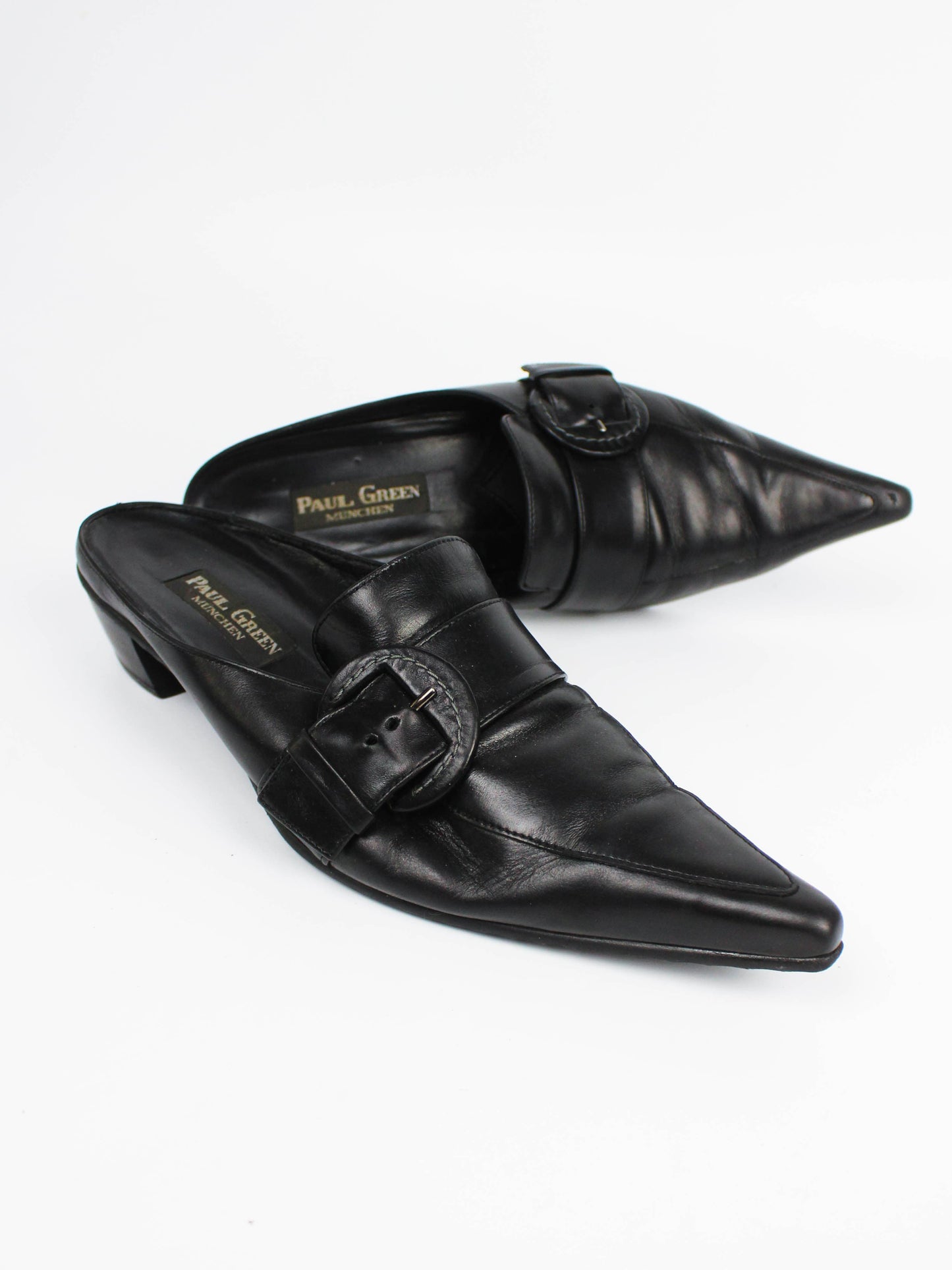 Paul Green Black Leather Buckle Mules
