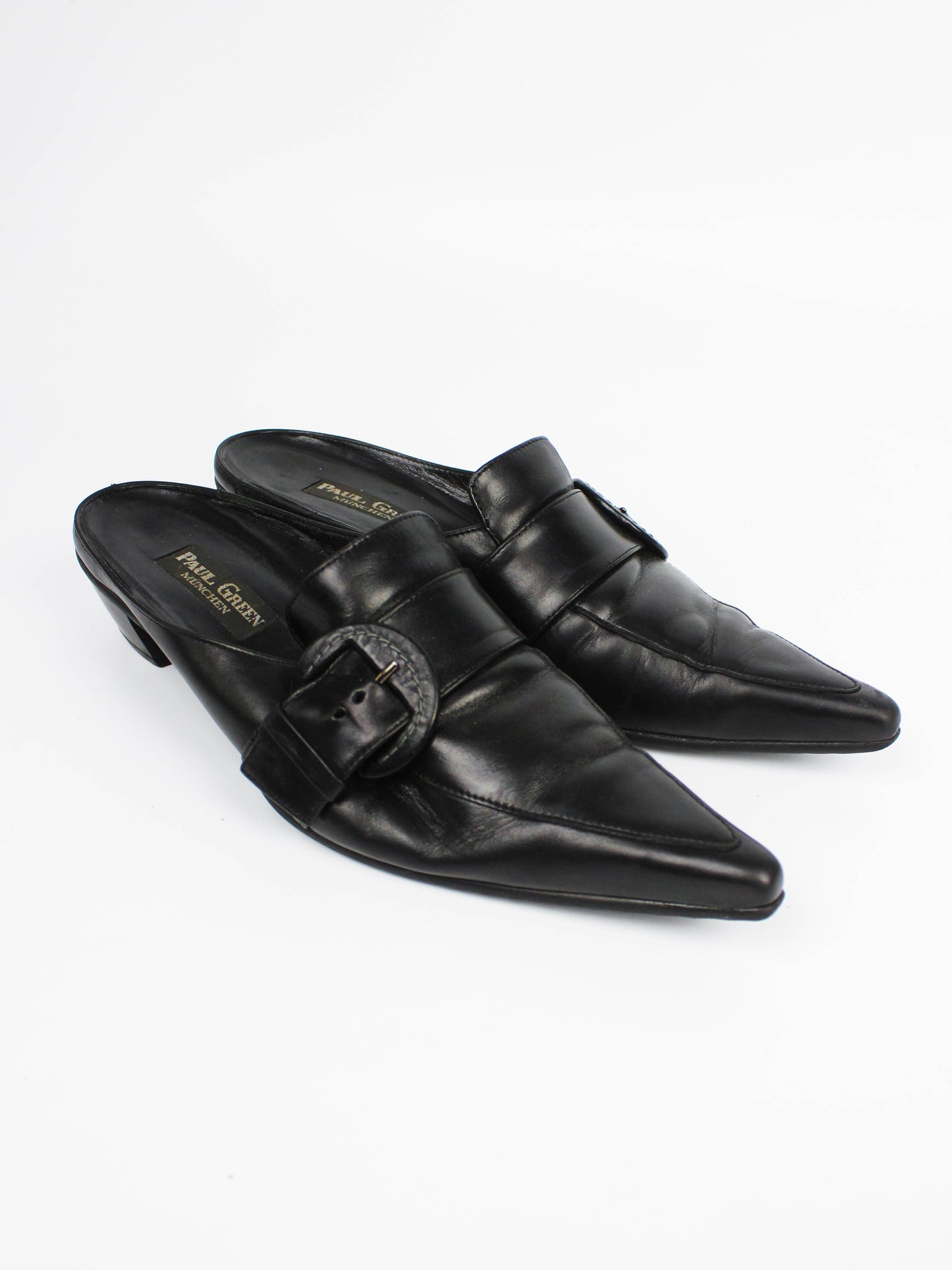 Paul Green Black Leather Buckle Mules