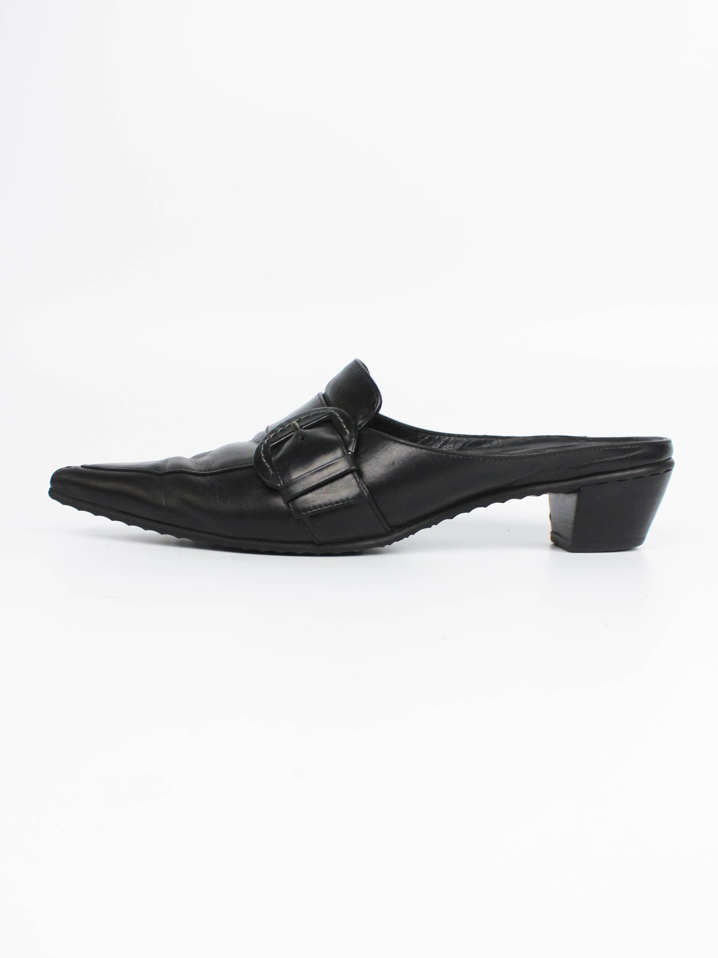 Paul Green Black Leather Buckle Mules
