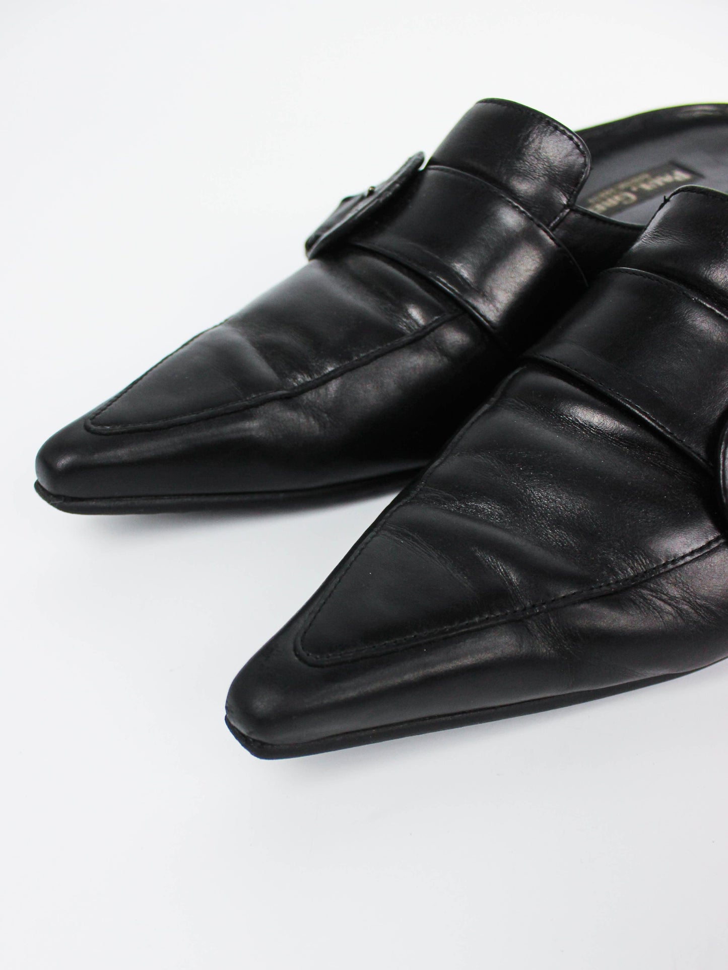 Paul Green Black Leather Buckle Mules