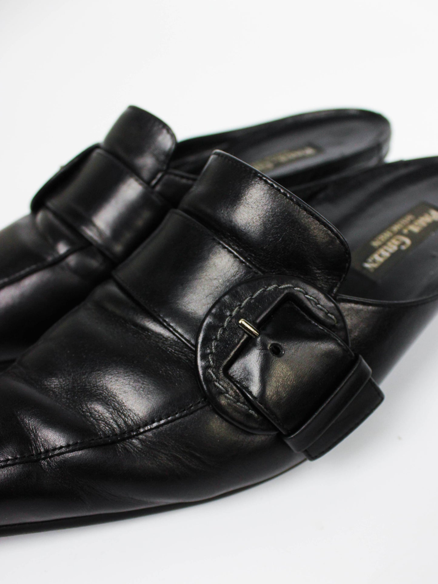 Paul Green Black Leather Buckle Mules