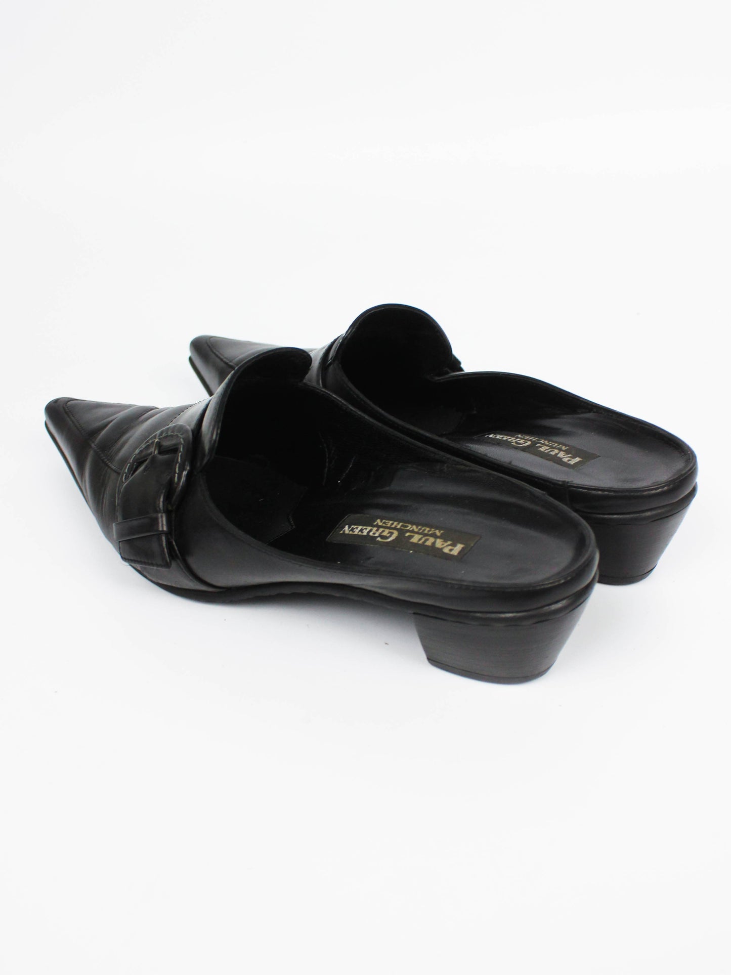 Paul Green Black Leather Buckle Mules