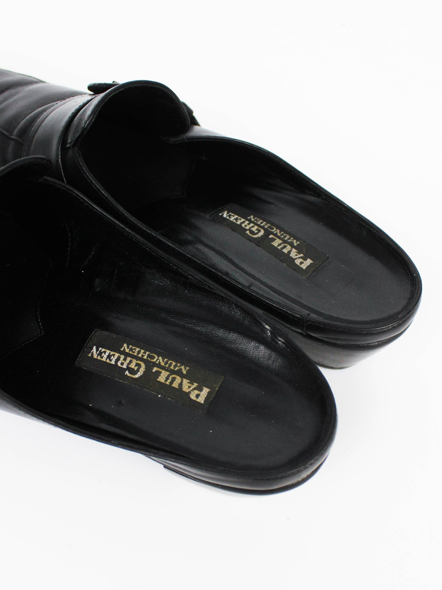 Paul Green Black Leather Buckle Mules