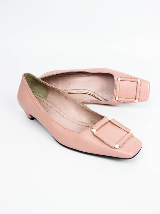 U'LEAD Pink Square Toe Leather Loafers