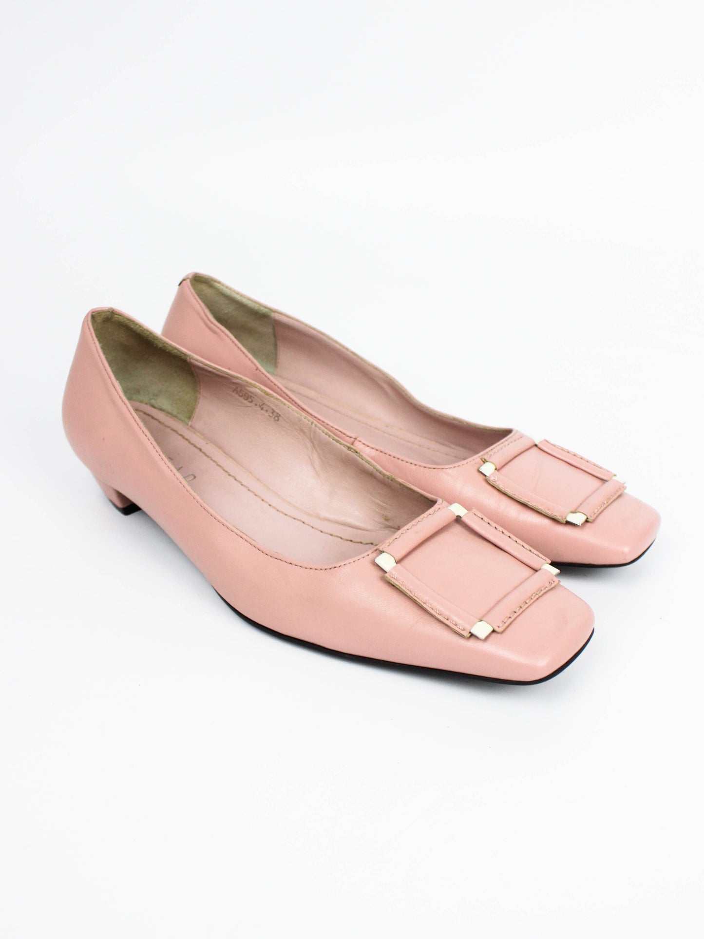U'LEAD Pink Square Toe Leather Loafers