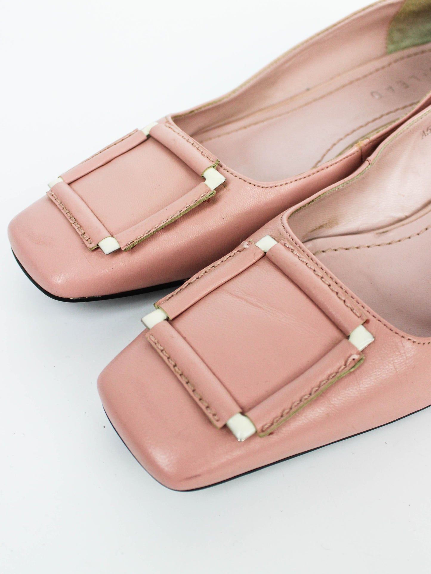 U'LEAD Pink Square Toe Leather Loafers