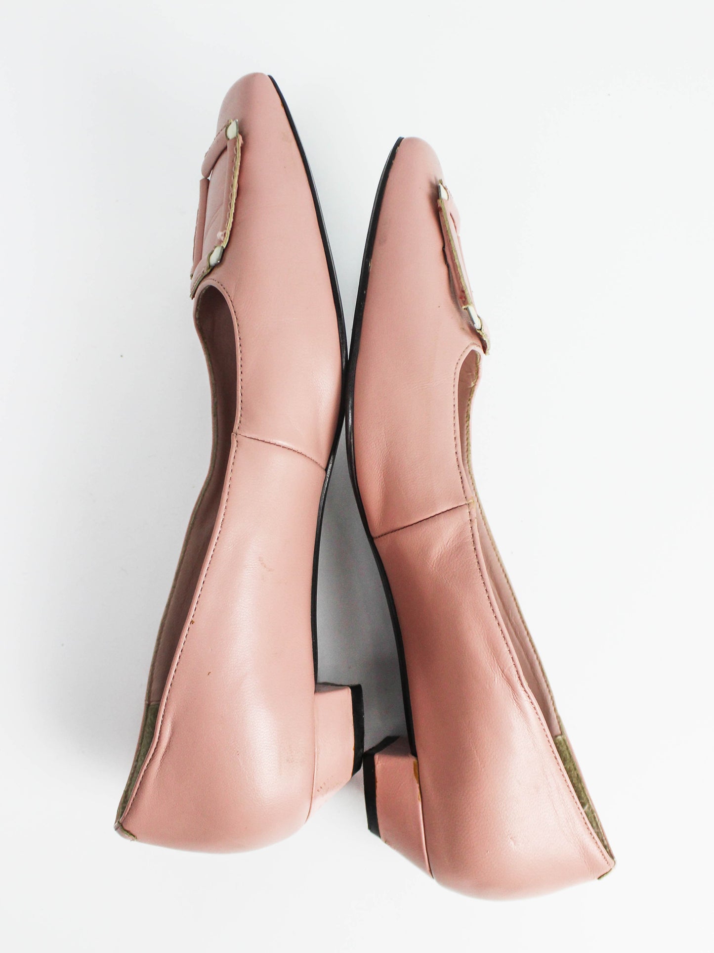 U'LEAD Pink Square Toe Leather Loafers