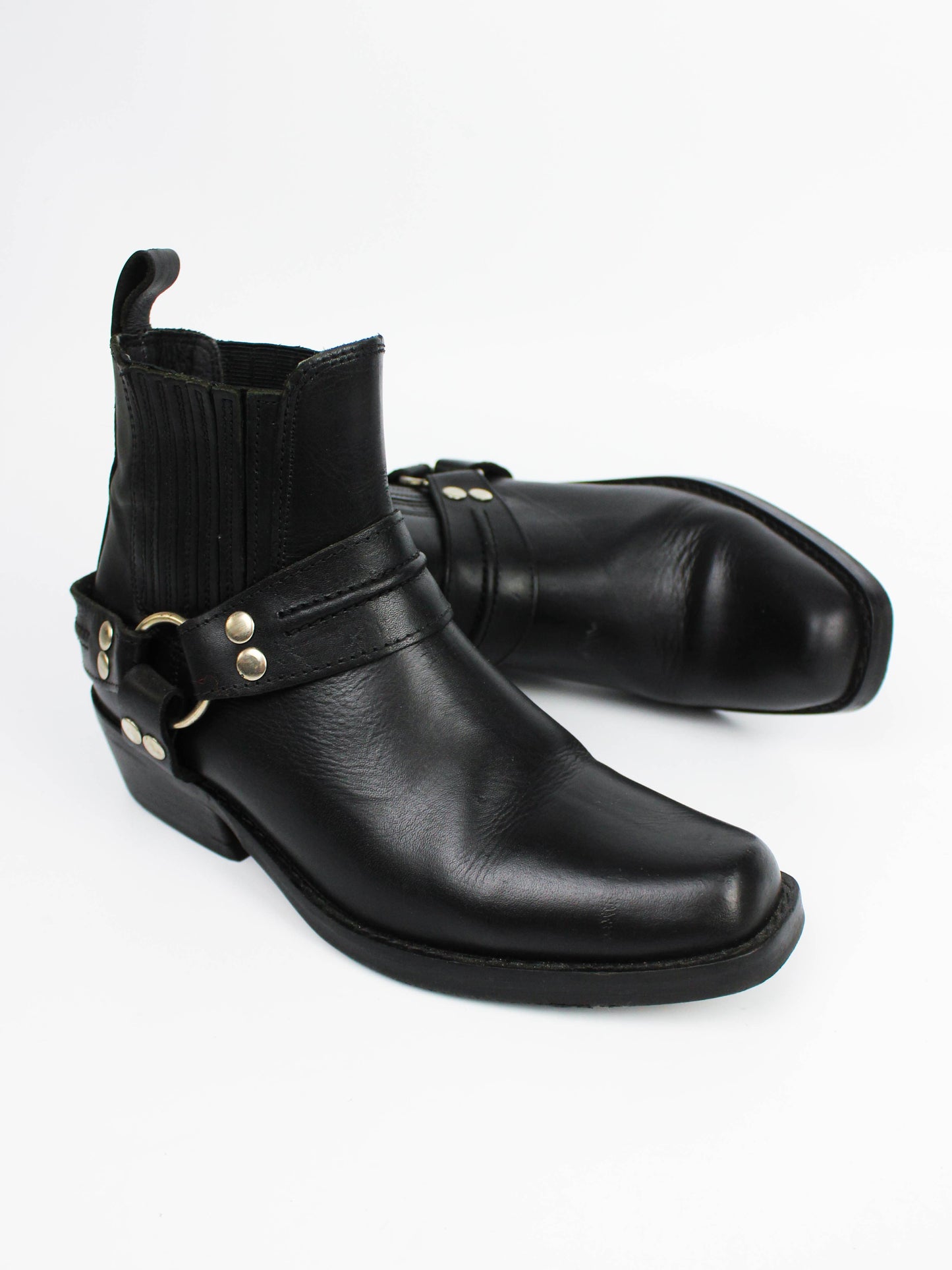 Black Leather Harness Chelsea Boots