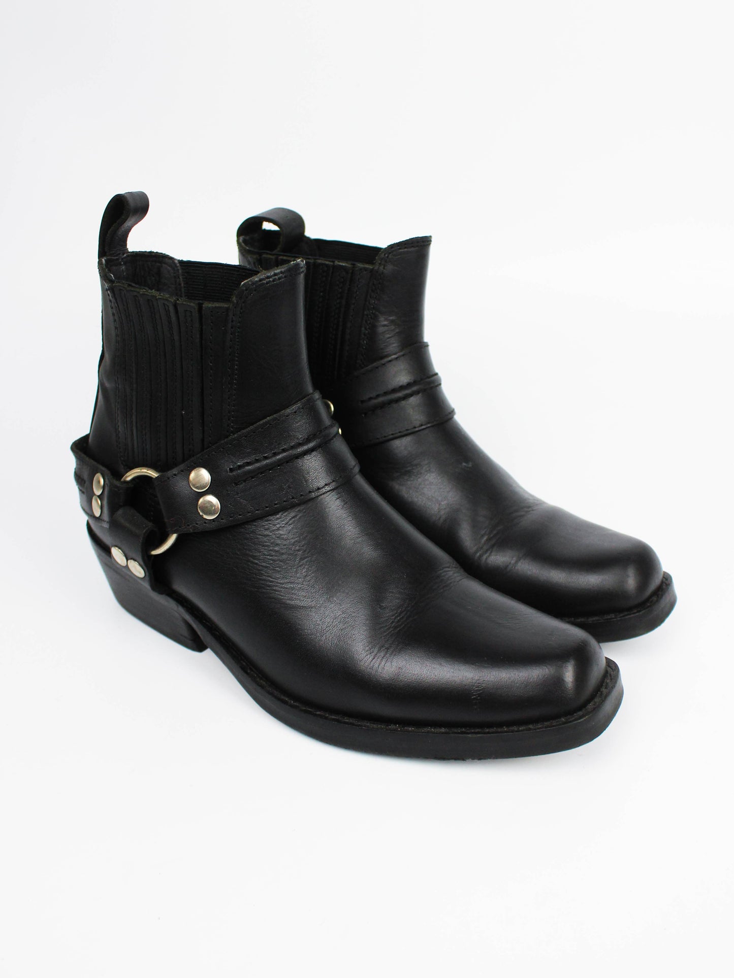 Black Leather Harness Chelsea Boots