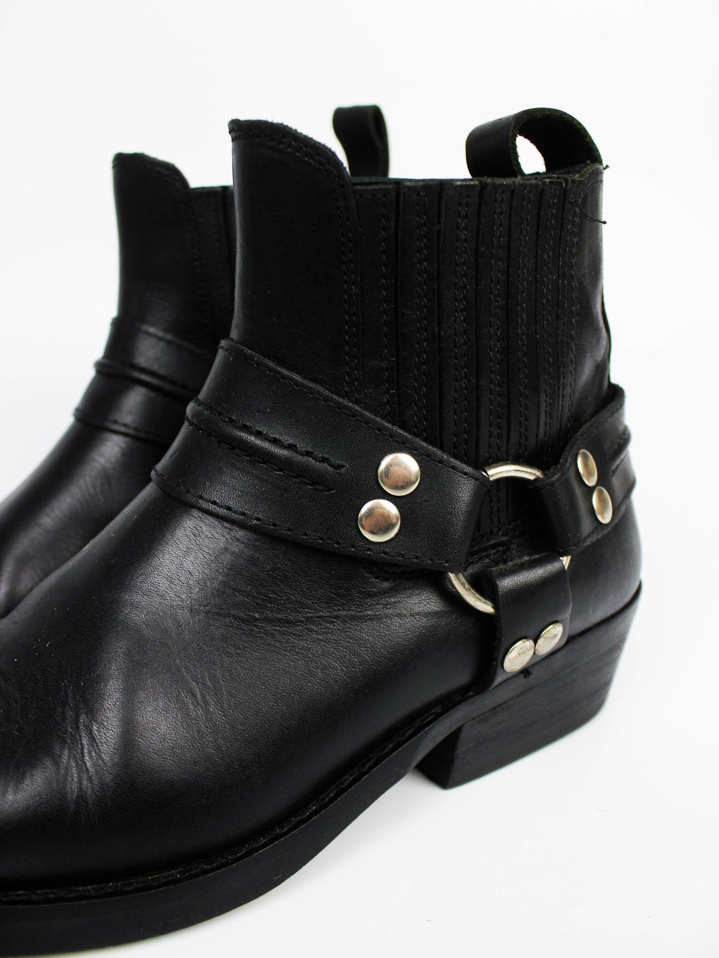 Black Leather Harness Chelsea Boots