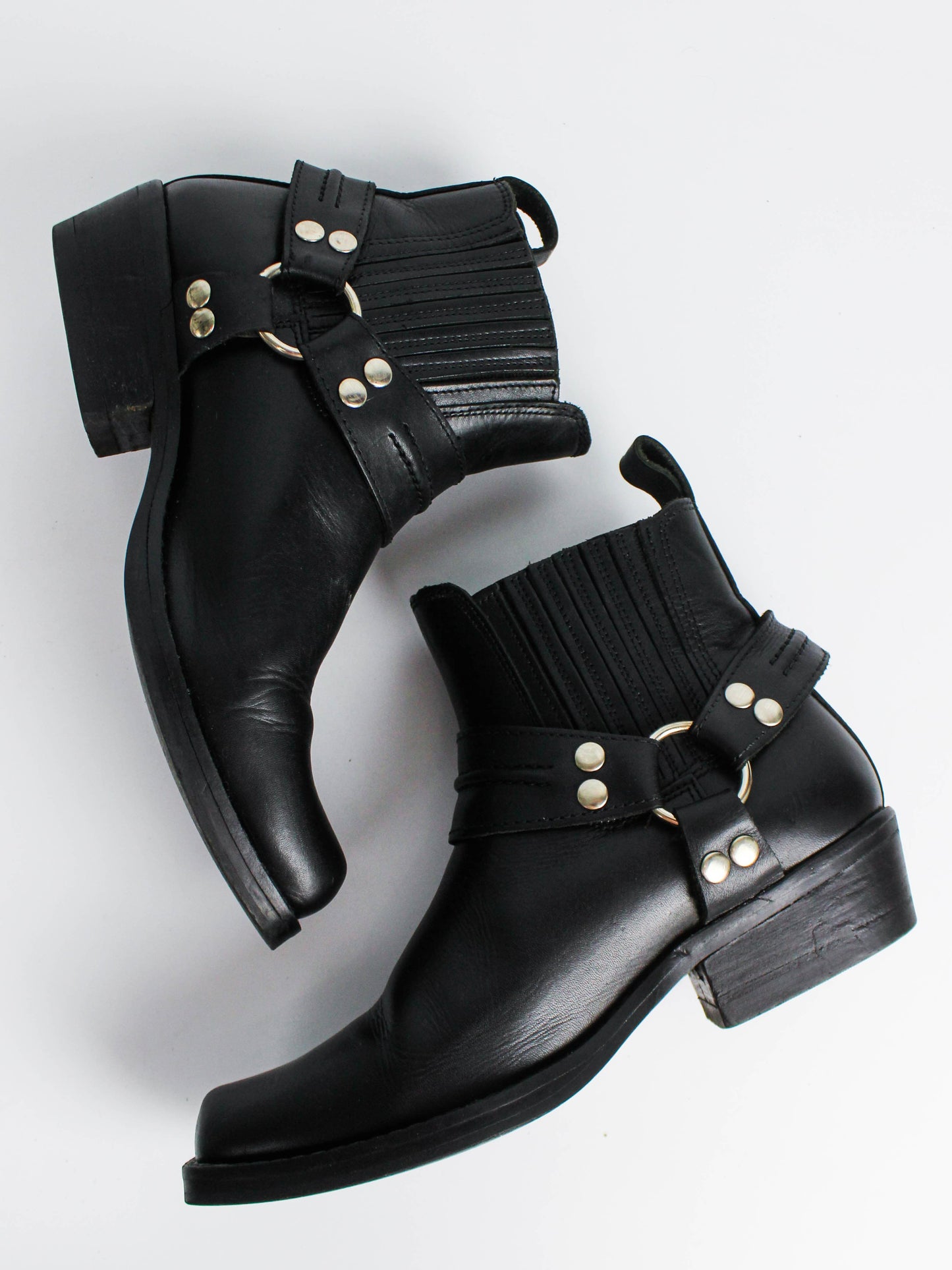 Black Leather Harness Chelsea Boots
