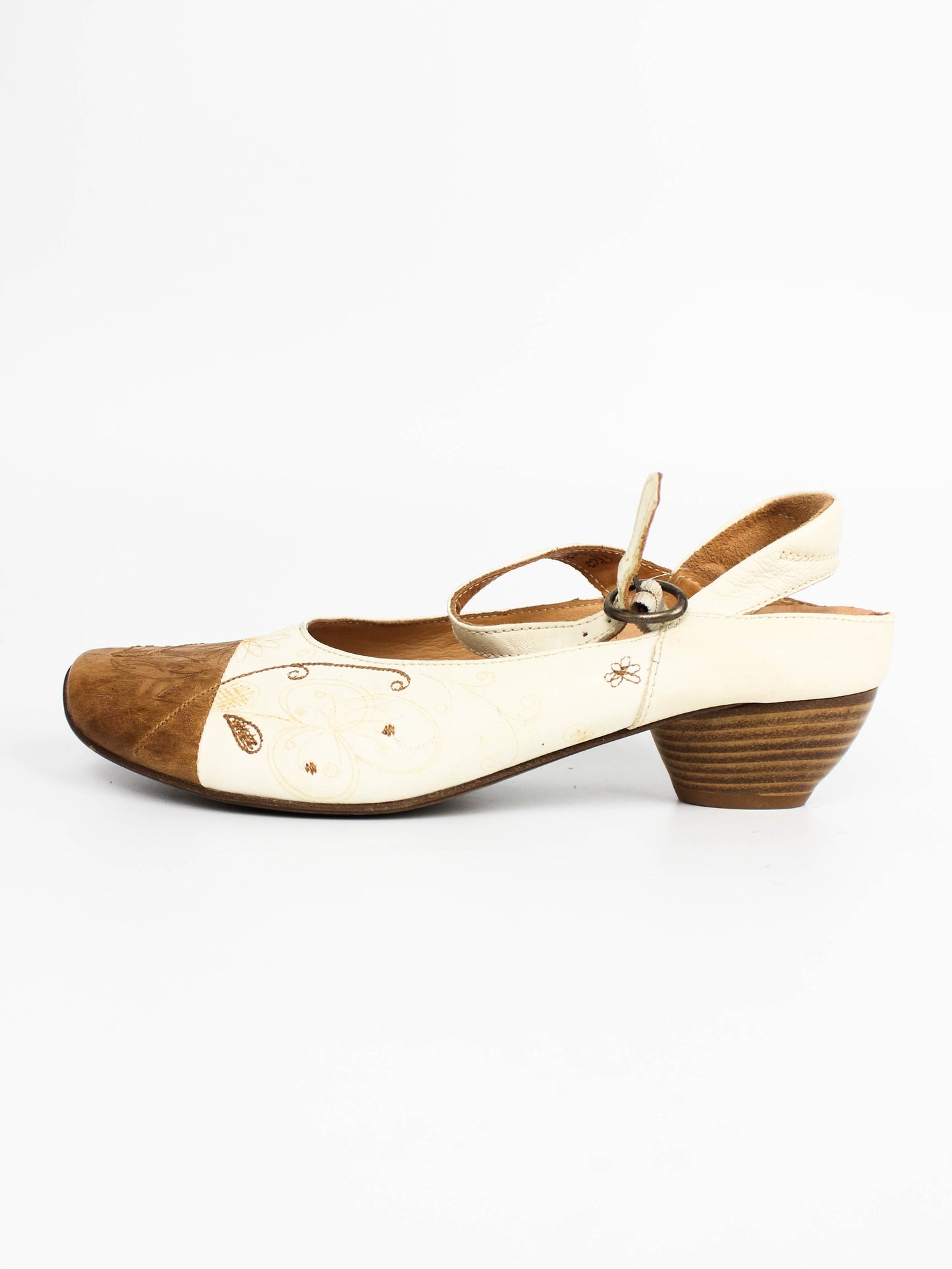 Think! Cream Floral Leather Mary Jane Shoes