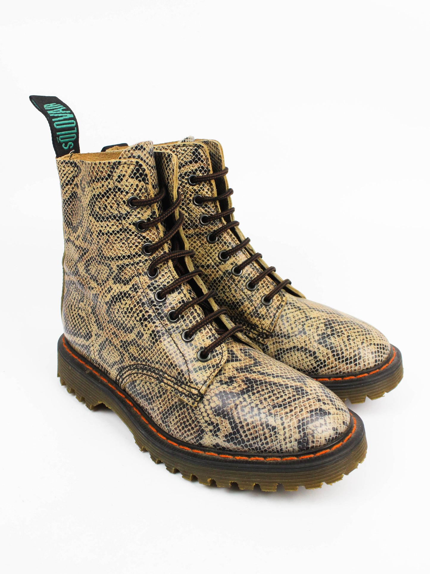Solovair Snake Print Leather Derby Boots