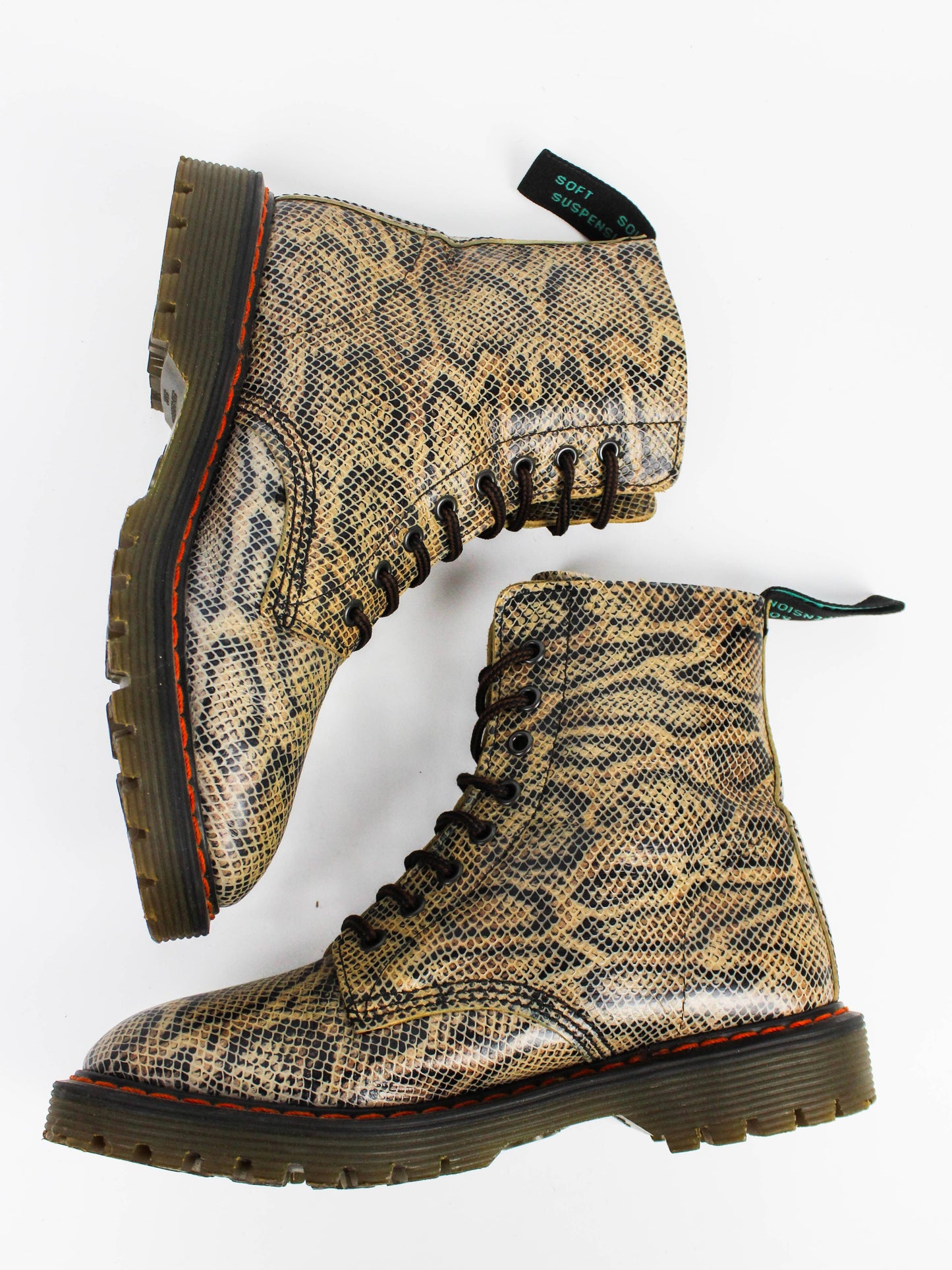 Solovair Snake Print Leather Derby Boots