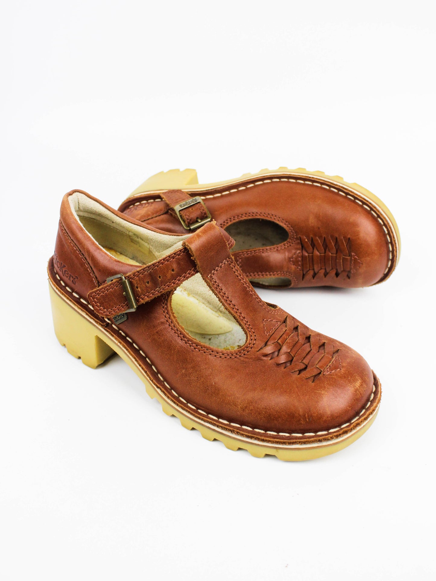 Kickers Brown Leather Mary Jane Platform Shoes