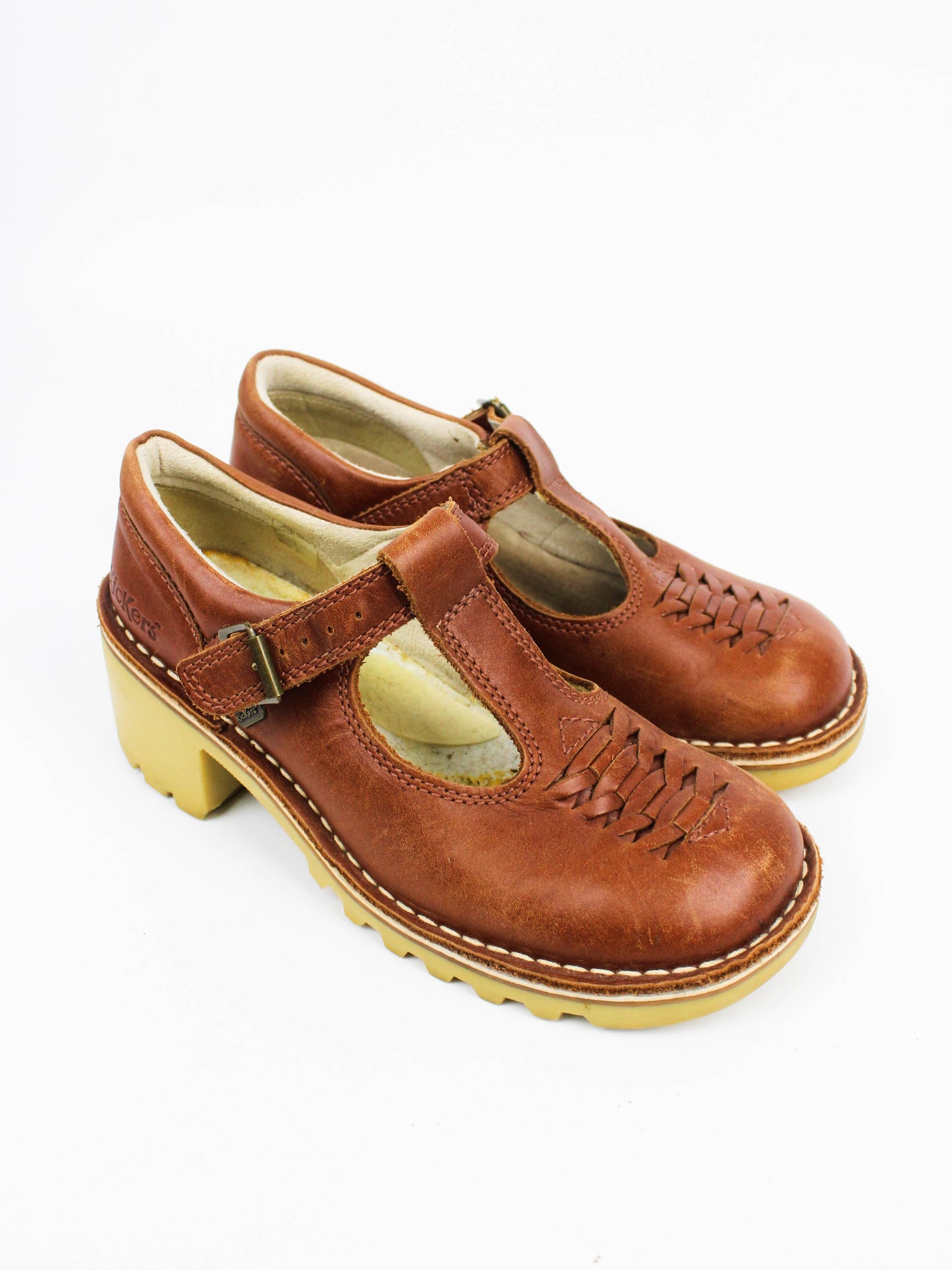 Kickers Brown Leather Mary Jane Platform Shoes
