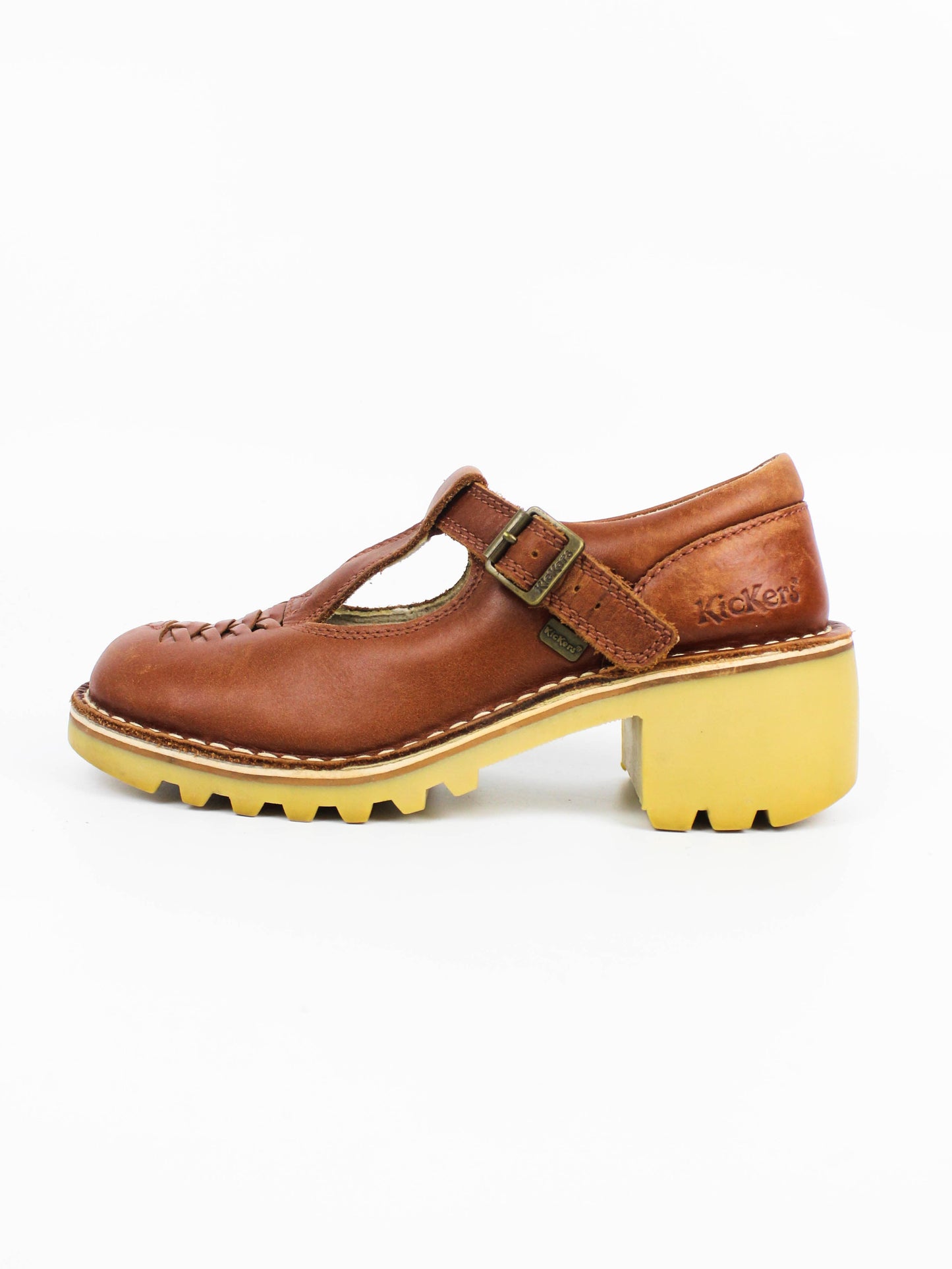 Kickers Brown Leather Mary Jane Platform Shoes