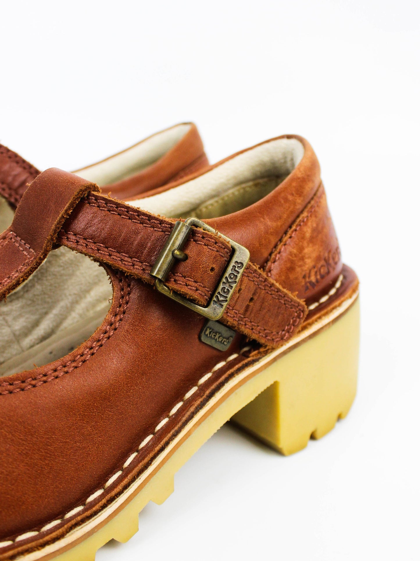Kickers Brown Leather Mary Jane Platform Shoes